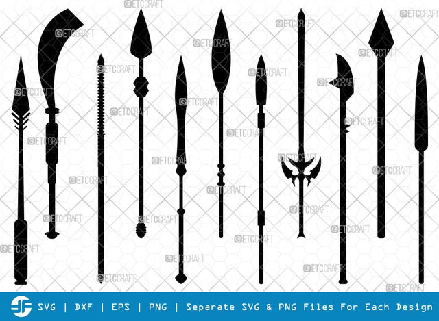 Spear SVG Cut Files | Weapon Silhouette | Sword Bundle SVG ETC Craft 