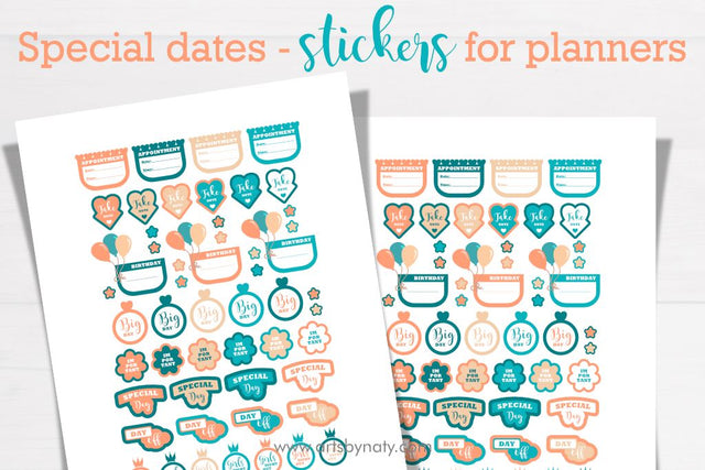 Special dates - stickers for planners. SVG Arts By Naty 