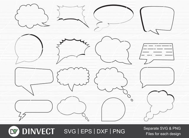 Speech Bubble SVG, Speech Bundle, Comic Bubbles Clipart, Vector, Silhouette Studio, Cutting Machine, Cameo, Vinyl Designs, Iron On Decals, Digital File, Instant Download SVG Dinvect 