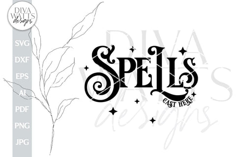 Spells Cast Here SVG Halloween Door Hanger Witch SVG Spells Design For Front Door Sign SVG Spells Round Sign For Halloween Witch svg SVG Diva Watts Designs 