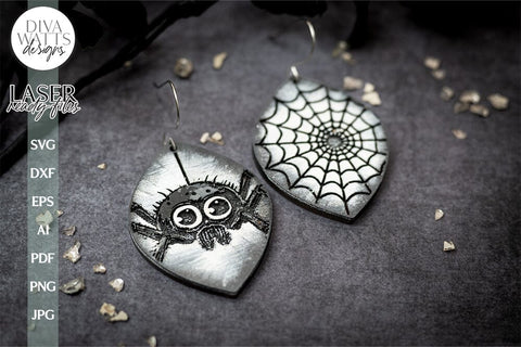 Spider And Web Earrings SVG For Laser Earrings With Spider for Halloween Earrings For Glowforge Spiderweb Earrings SVG Halloween Earring SVG SVG Diva Watts Designs 