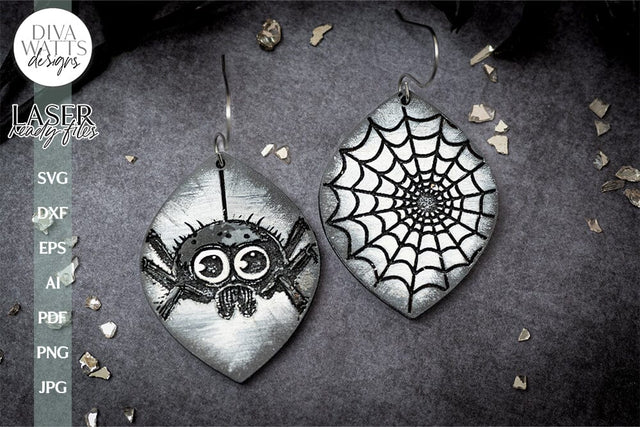Spider And Web Earrings SVG For Laser Earrings With Spider for Halloween Earrings For Glowforge Spiderweb Earrings SVG Halloween Earring SVG SVG Diva Watts Designs 