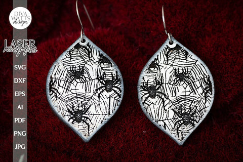 Spider Earrings SVG For Laser Earrings With Spiders for Halloween Earrings For Glowforge Raven Earrings SVG Halloween Spider Web svg Earring SVG Diva Watts Designs 