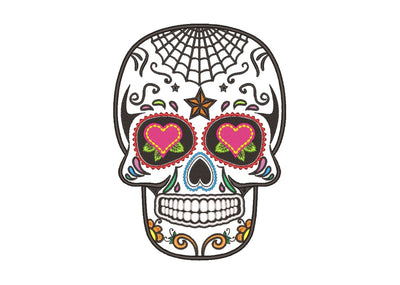 Spider Web Sugar Skull Machine Embroidery Design, Mexican Halloween Embroidery Design, 3 sizes Embroidery/Applique DESIGNS Nino Nadaraia 