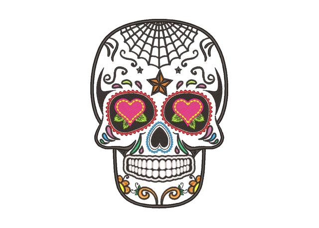 Spider Web Sugar Skull Machine Embroidery Design, Mexican Halloween Embroidery Design, 3 sizes Embroidery/Applique DESIGNS Nino Nadaraia 