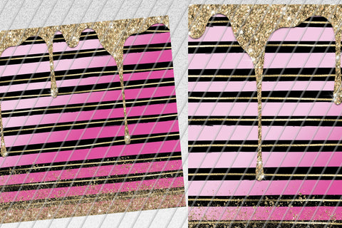 Spill Glitter Skinny Tumbler 20oz | Black Stripes| Gold, Pink Degrading Sublimation Marlene Campos 
