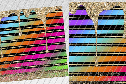 Spill Glitter Skinny Tumbler 20oz | Black Stripes| Gold, Rainbow Sublimation Marlene Campos 