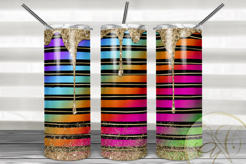 Spill Glitter Skinny Tumbler 20oz | Black Stripes| Gold, Rainbow Sublimation Marlene Campos 