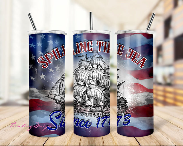 Spilling the Tea Since 1773 20 oz Skinny Tumbler Wrap, Sublimation Straight Design PNG - Patriotic 4th of July America Flag Sublimation TrendingDesign 
