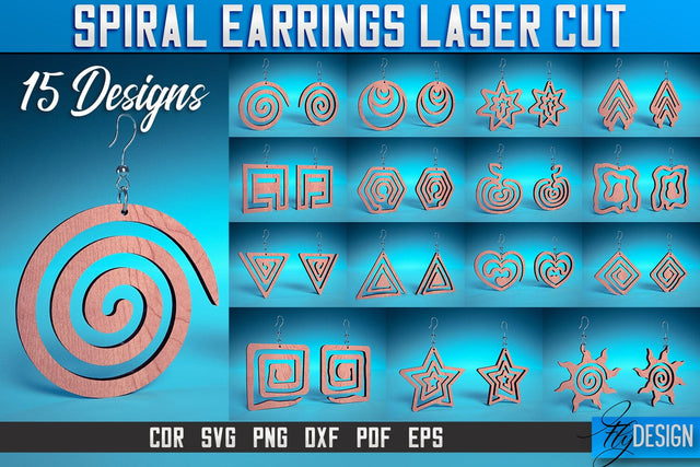 Spiral Earrings Laser Cut SVG | Accessories Laser Cut SVG Design | CNC Files SVG Fly Design 