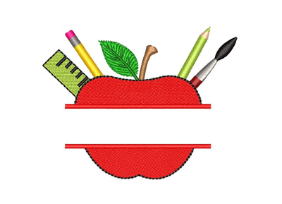 Split apple embroidery design, Back to school embroidery file, 5 sizes Embroidery/Applique DESIGNS Nino Nadaraia 