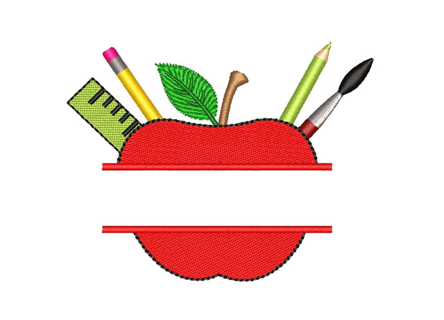 Split apple embroidery design, Back to school embroidery file, 5 sizes Embroidery/Applique DESIGNS Nino Nadaraia 