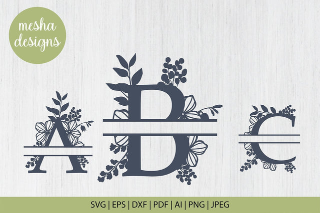 Split Botanical Alphabets monogram set A-Z Svg Cut file SVG DIYCUTTINGFILES