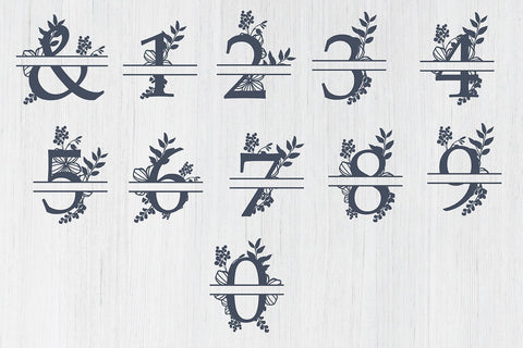 Split Botanical numbers Monogram Set 0-9 Svg cut file SVG DIYCUTTINGFILES 