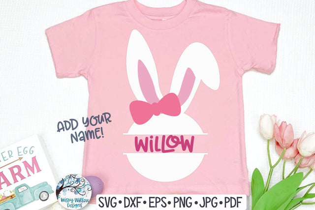 Split Easter Bunny Girl with Bow SVG SVG Wispy Willow Designs 