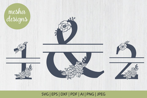 Split Floral Alphabet Svg Monogram set 0 to 9 - Floral Numbers Set Svg SVG DIYCUTTINGFILES 