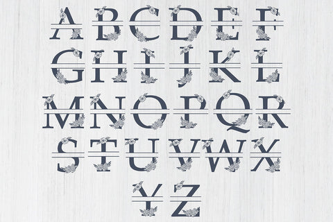 Split Floral Alphabet Svg Monogram set A to Z SVG DIYCUTTINGFILES 
