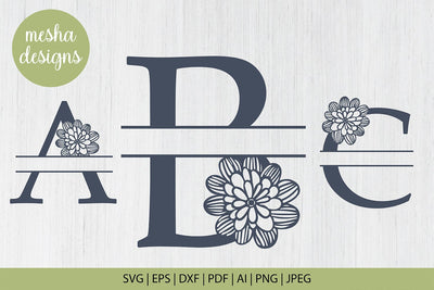 Split Floral Alphabet Svg Monogram set A to Z SVG DIYCUTTINGFILES