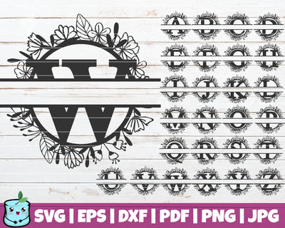 Split Floral Monogram Alphabet SVG MintyMarshmallows 