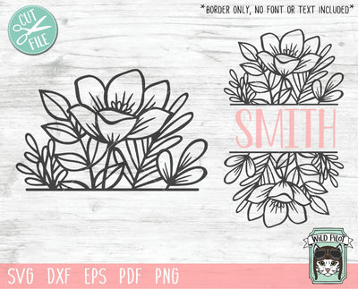 Split Floral Monogram Border SVG Cut File SVG Wild Pilot 