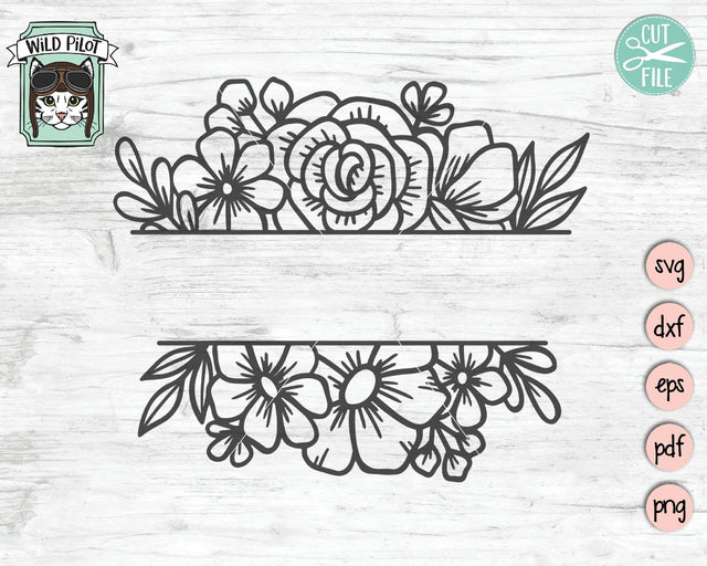 Split Floral Monogram Frame SVG Cut File SVG Wild Pilot 