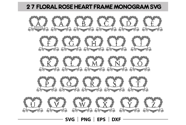 Split Heart Frame Letters Svg Bundle | Alphabets Svg cut files SVG DIYCUTTINGFILES 