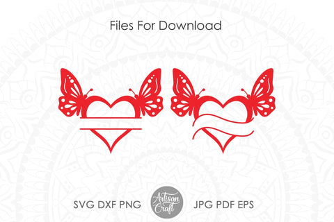 Split heart monogram SVG, butterfly heart SVG Artisan Craft SVG 