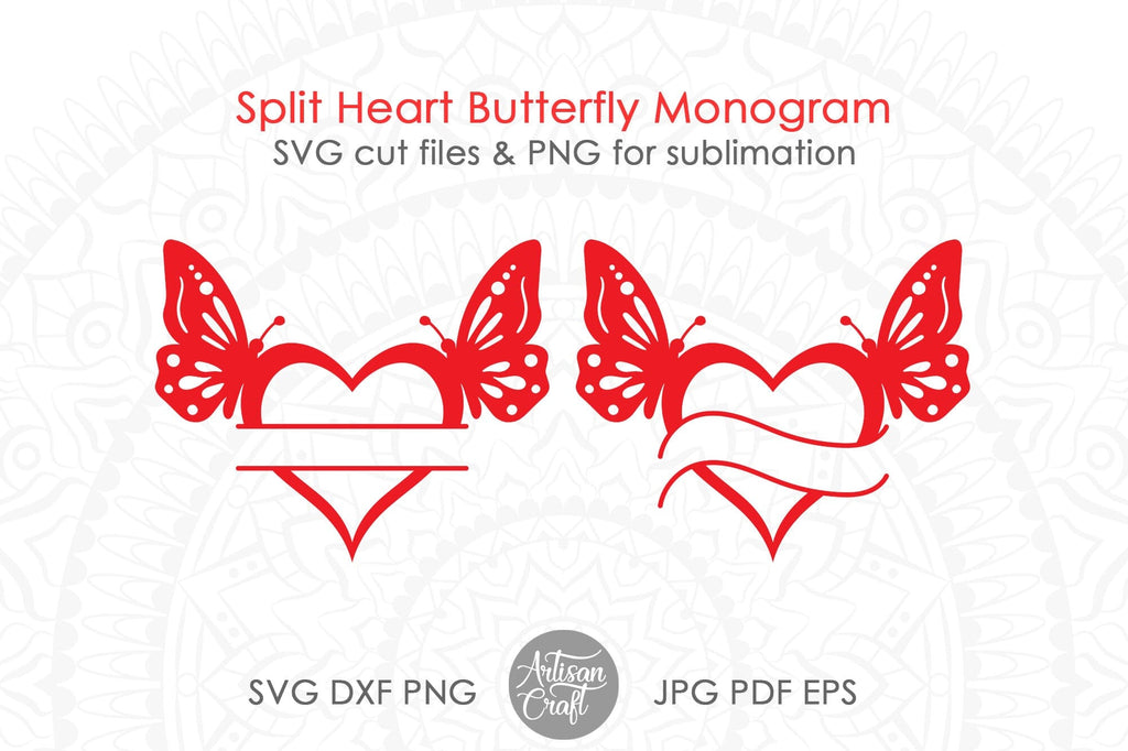 Split heart monogram SVG, butterfly heart | So Fontsy