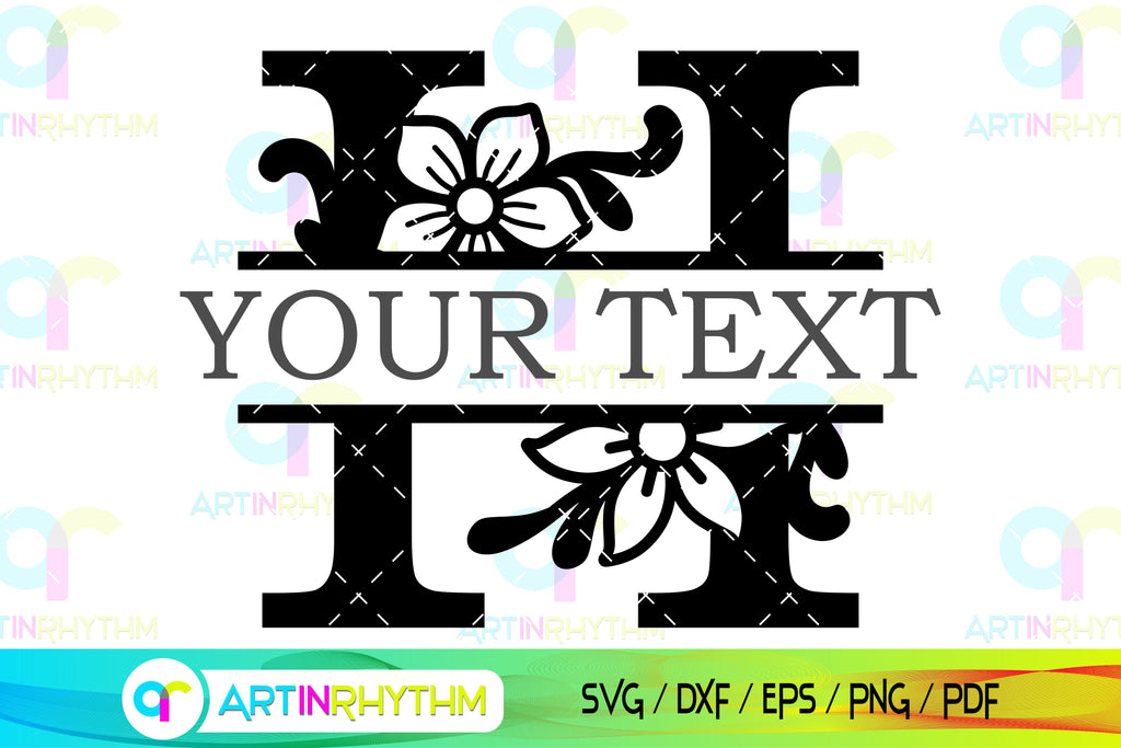 Split H H Monogram Svg Floral Split Monogram Letter H SVG Vector For Instant