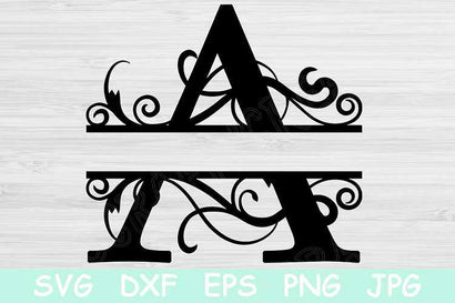 Split Letter Svg, Monogram Svg. Alphabet Font Svg Files for Cricut and Silhouette. Black Sliced Capital Letter Cut Files with Swirl Designs. SVG TiffsCraftyCreations 