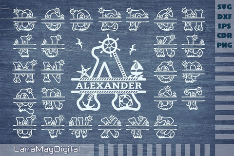 Split letter svg, Split Monogram for baby name svg, Sea theme decor for nursery SVG LanaMagDigital 
