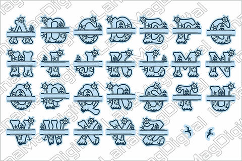 Split letter svg, Split Monogram for baby name svg, Sea theme decor for nursery SVG LanaMagDigital 