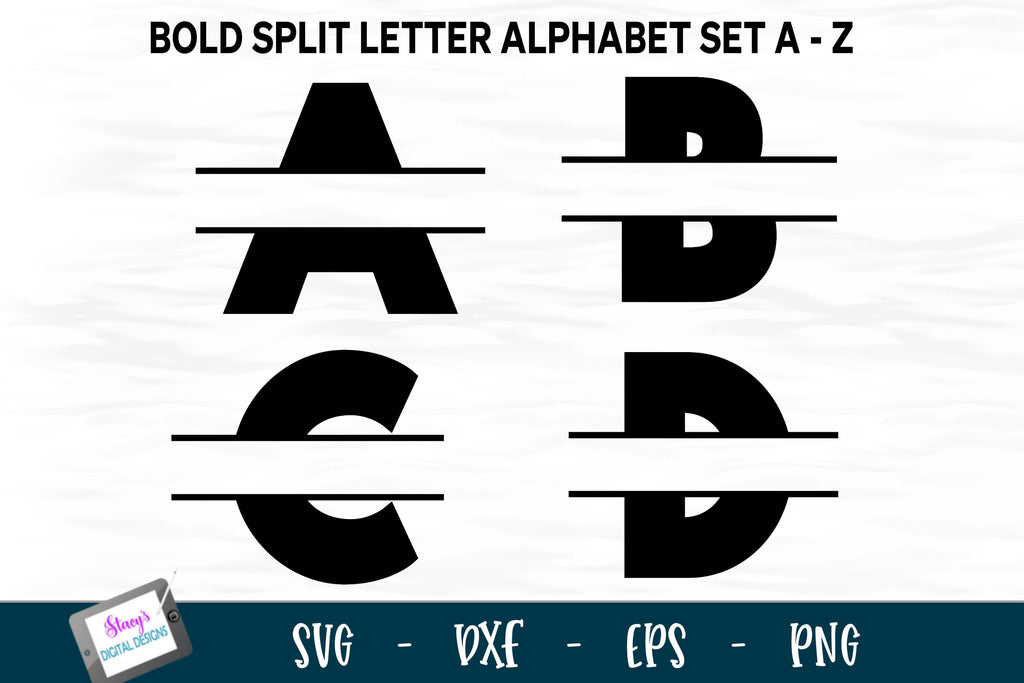 Split Letters A-Z - 26 Bold Split monogram letters - So Fontsy