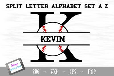 Split Letters A-Z - 26 Split Monogram Baseball SVG alphabet SVG Stacy's Digital Designs 