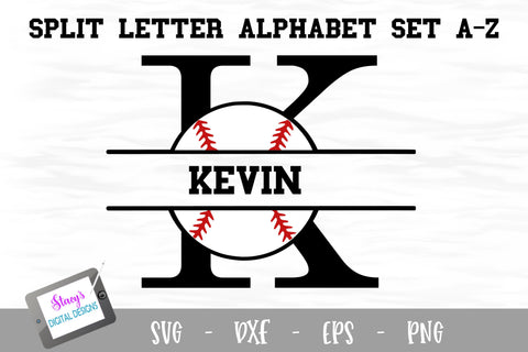Split Letters A-Z - 26 Split Monogram Baseball SVG alphabet SVG Stacy's Digital Designs 