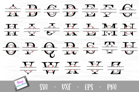 Split Letters A-Z - 26 Split Monogram Baseball SVG alphabet SVG Stacy's Digital Designs 