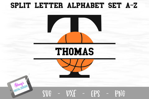 Split Letters A-Z - 26 Split Monogram Basketball SVG alphabet SVG Stacy's Digital Designs 