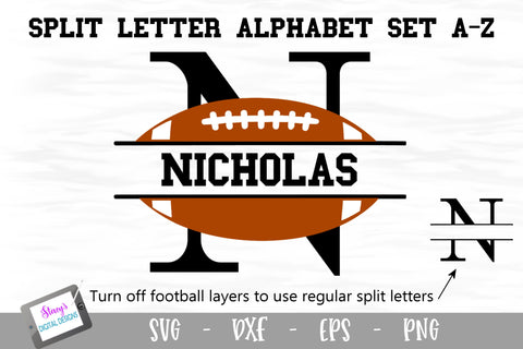 Split Letters A-Z - 26 Split Monogram Football SVG alphabet SVG Stacy's Digital Designs 