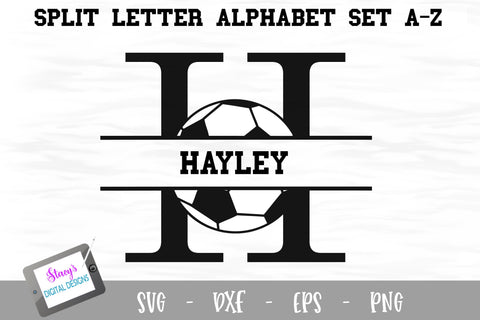 Split Letters A-Z - 26 Split Monogram Soccer SVG alphabet SVG Stacy's Digital Designs 
