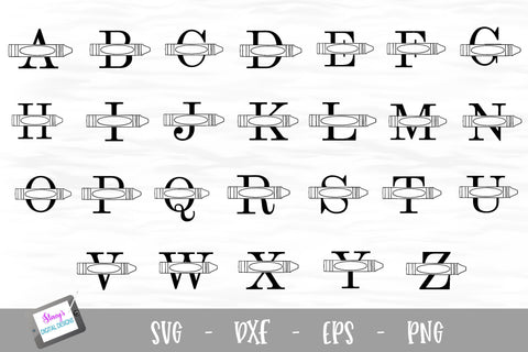 Split Letters A- Z - 26 Split monogram SVG files with crayons SVG Stacy's Digital Designs 