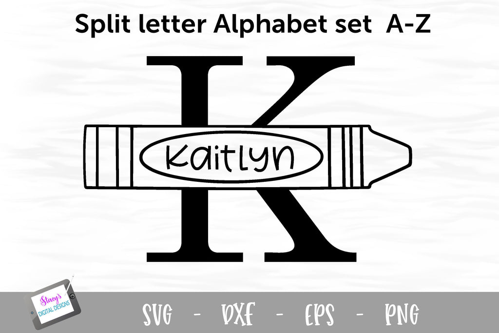 Split Letters A- Z - 26 Split monogram SVG files with crayons - So Fontsy