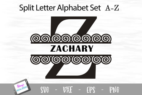 Split Letters A-Z - 26 Split Monogram SVG files with spirals SVG Stacy's Digital Designs 