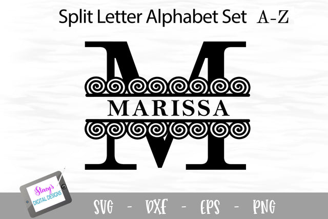 Split Letters A-Z - 26 Split Monogram SVG files with spirals SVG Stacy's Digital Designs 