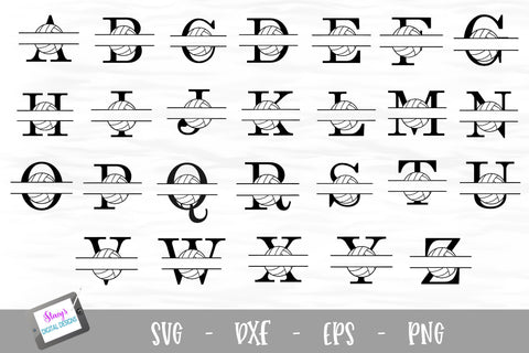 Split Letters A-Z - 26 Split Monogram Volleyball SVG alphabet SVG Stacy's Digital Designs 