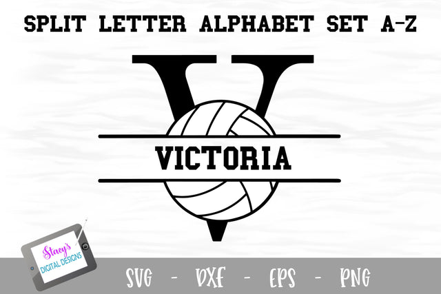 Split Letters A-Z - 26 Split Monogram Volleyball SVG alphabet SVG Stacy's Digital Designs 