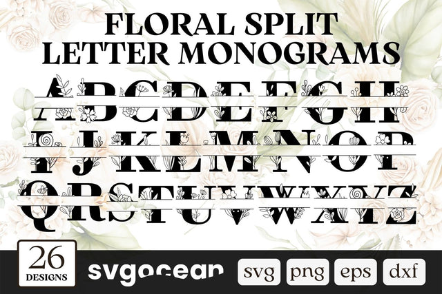 Split Letters Floral Monogram Alphabet Svg Bundle SVG SvgOcean 