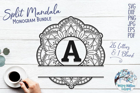 Split Mandala Monogram SVG Bundle SVG Wispy Willow Designs 