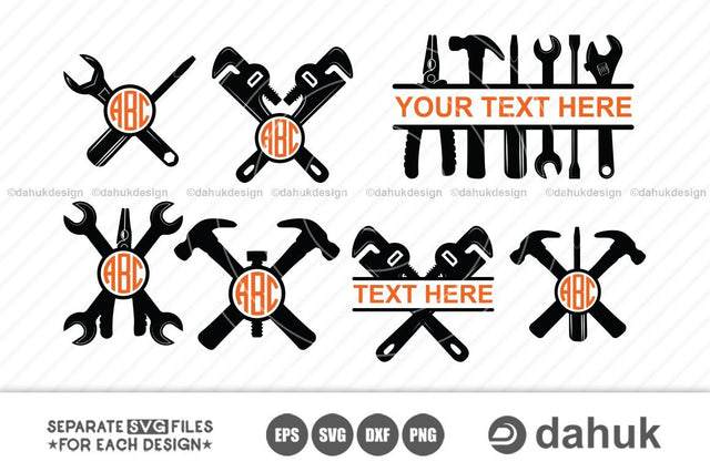Split Mechanic Tools Monogram, Mechanic Tools Split Frame, Split Monogram, Split Tools Monogram Frame, svg, eps, cut file for silhouette SVG dahukdesign 
