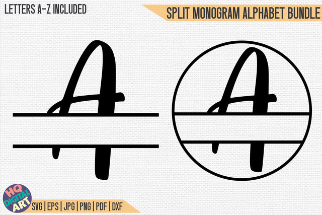Split Monogram Alphabet Bundle SVG | 2 Letters Designs SVG HQDigitalArt 