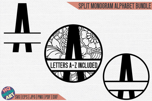 Split Monogram Alphabet Bundle SVG | 3 Letter Designs SVG HQDigitalArt 